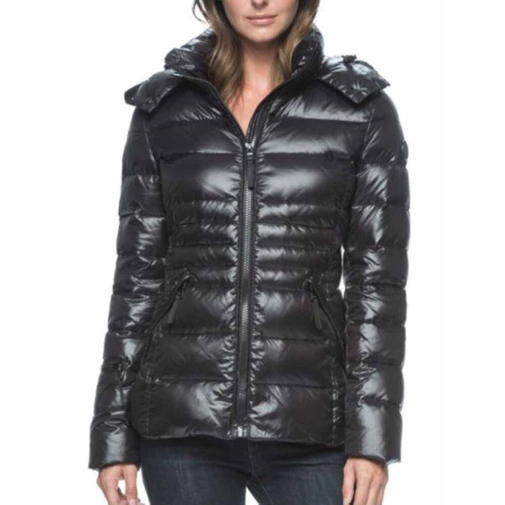 Andrew Marc Women's 90% Duck Down Puffer Hooded Jacket Black Size XS